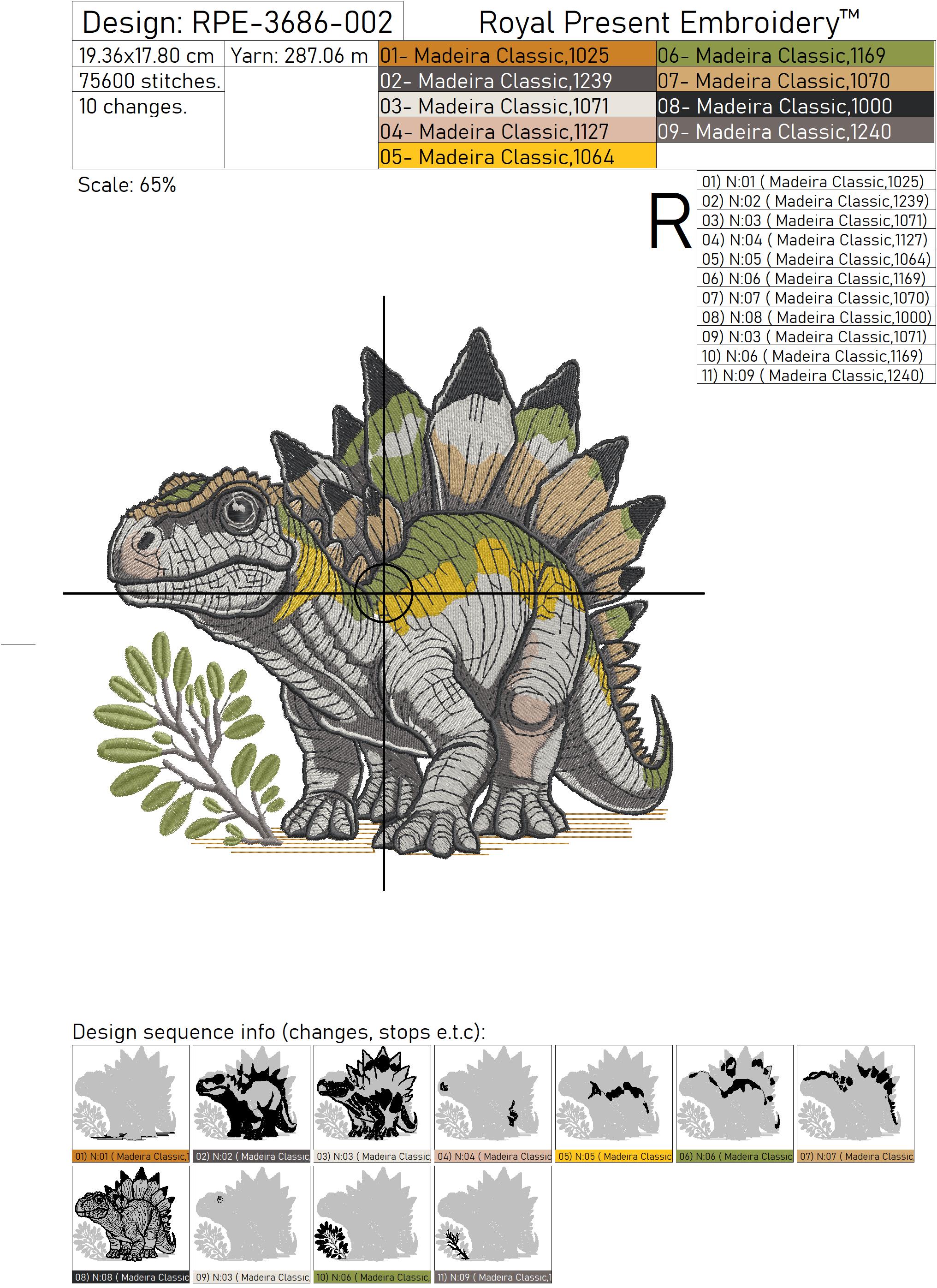 Dinosaure Stegosaurus Mega Royal Present Embroidery