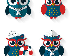Set of sailor, captain and pirate owls