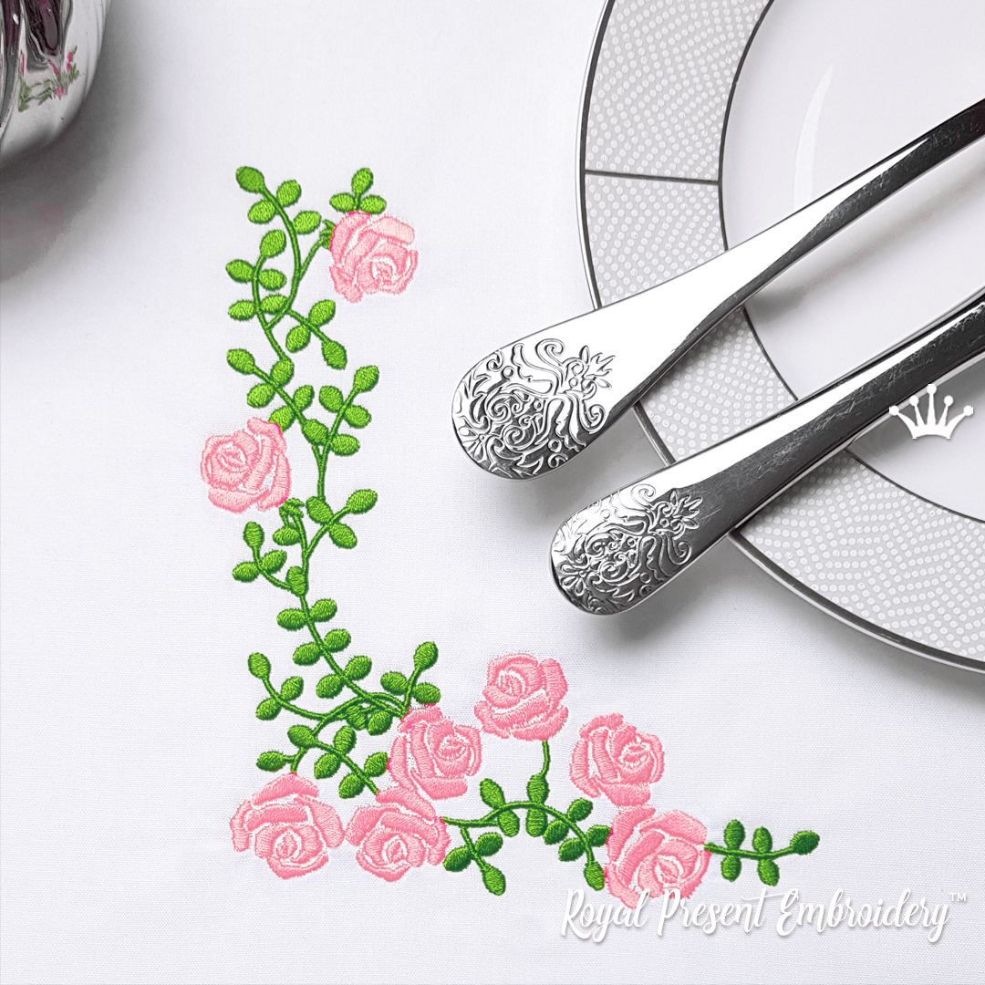 Rose Floral Bow Circle Monogram Frame Roses Machine Embroidery Design