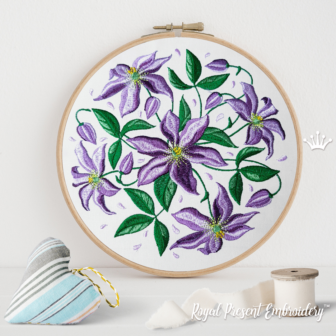 Clematis Bouquet Machine Embroidery Design - 3 sizes