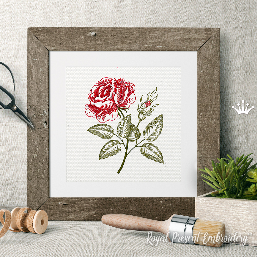 Vintage Rose engraving calligraphic Victorian style Embroidery Design ...