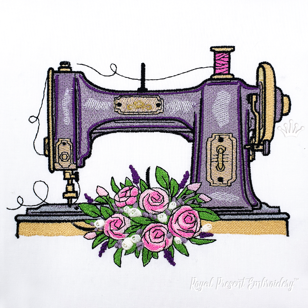 Sewing machine with a bouquet of roses machine embroidery design - 6 ...