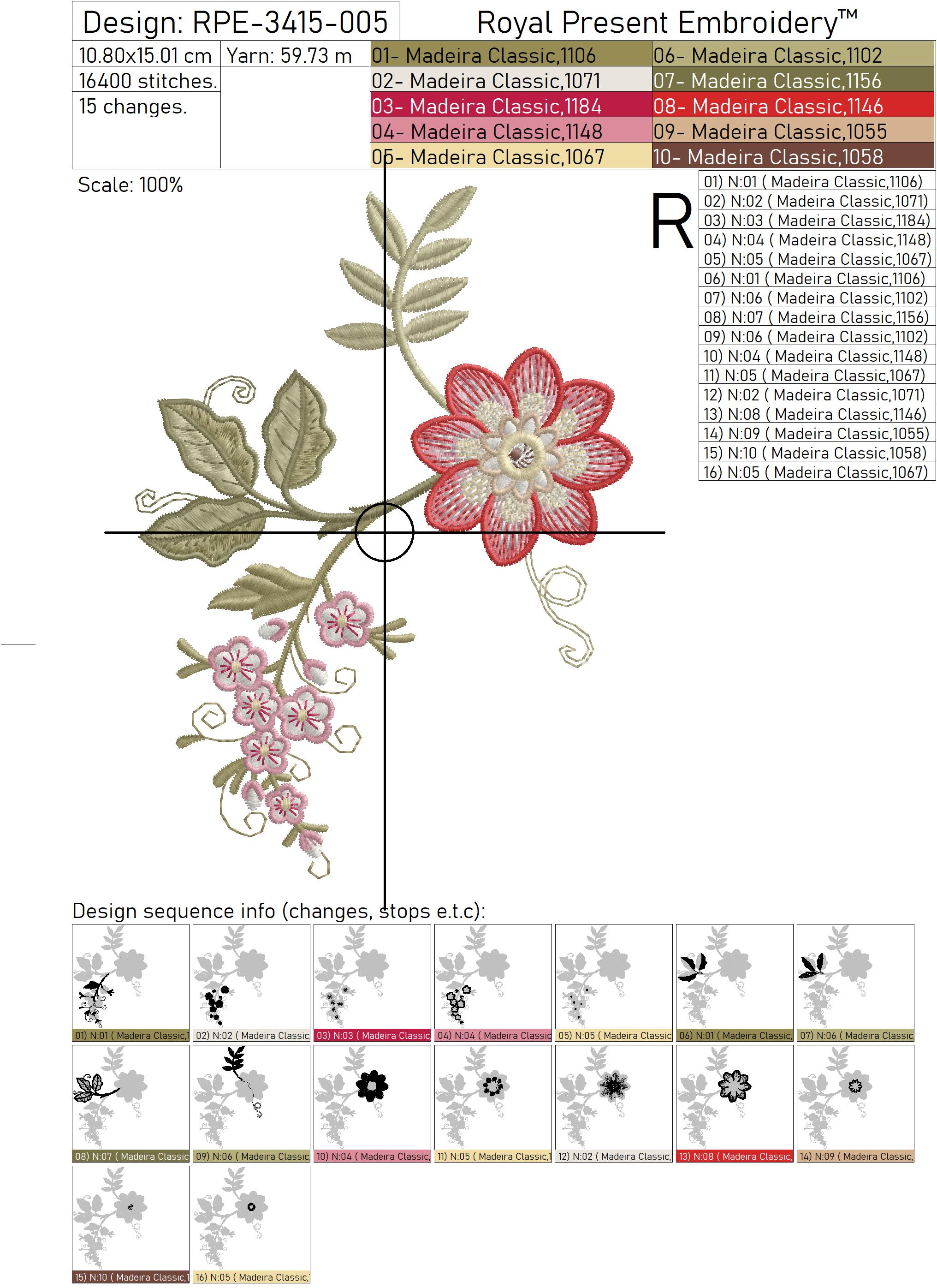 Jacobean machine embroidery designs - 3 sizes | Royal Present Embroidery