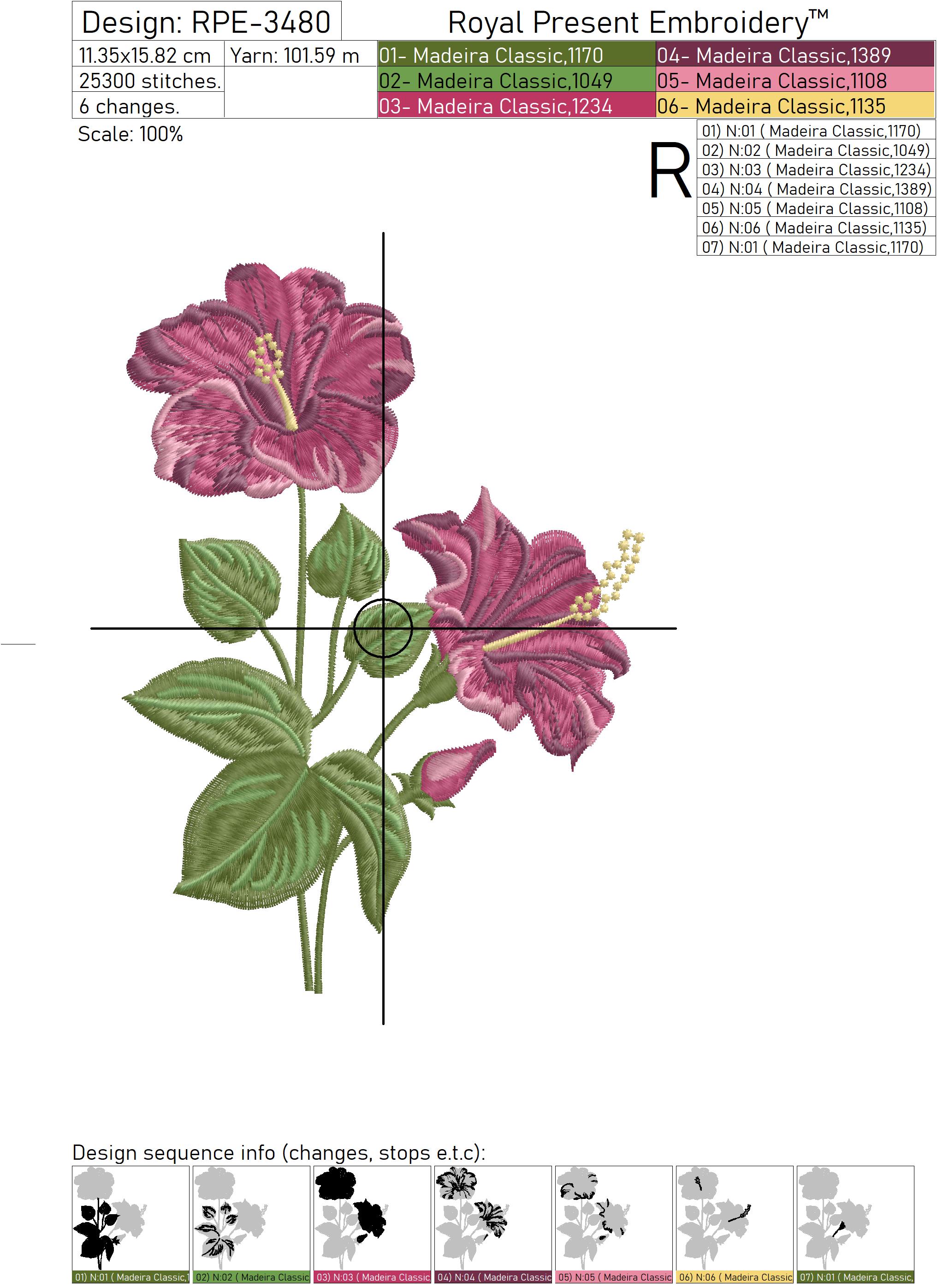 Hibiscus Machine Embroidery Design - 2 sizes