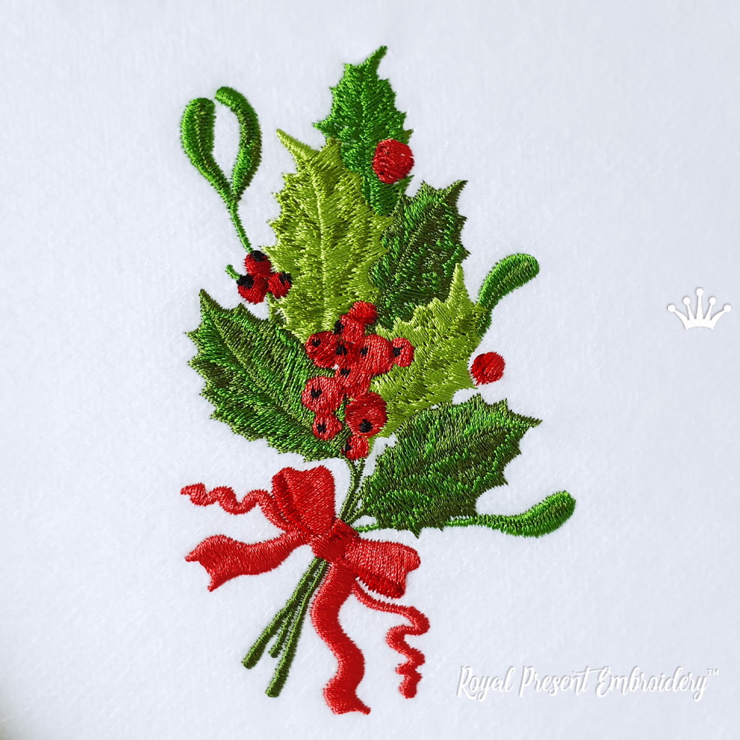 Christmas holly berry Machine Embroidery Design