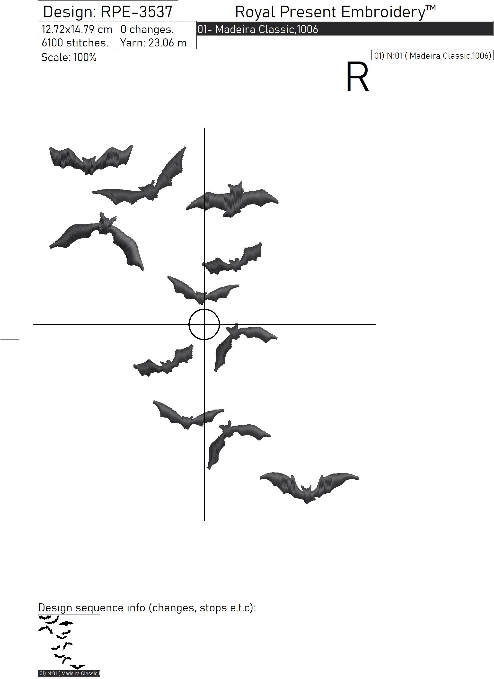 Bat Silhouette Halloween Machine Embroidery Design. 4 Sizes