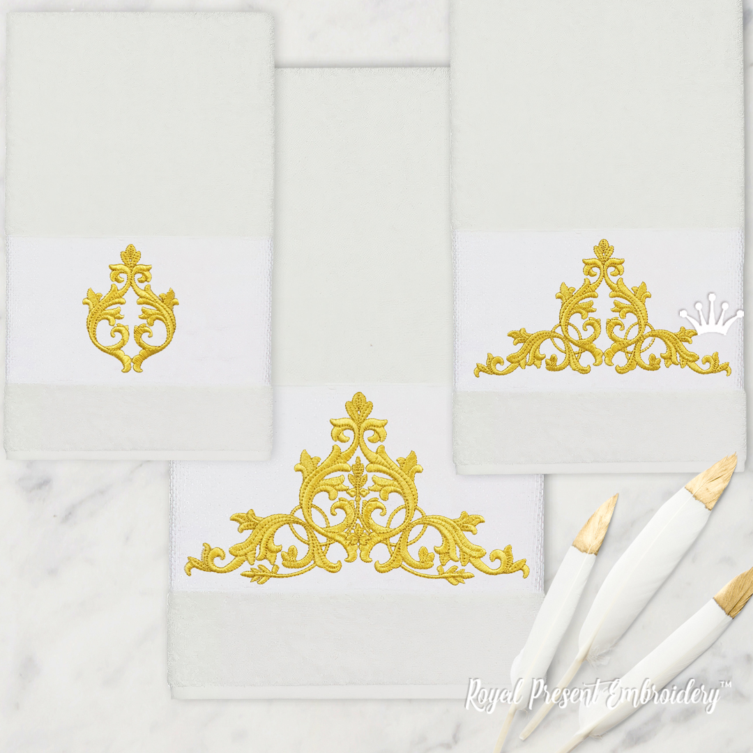 Royal Collection Bath Towel Set Gold Monogram - Luxury Towels