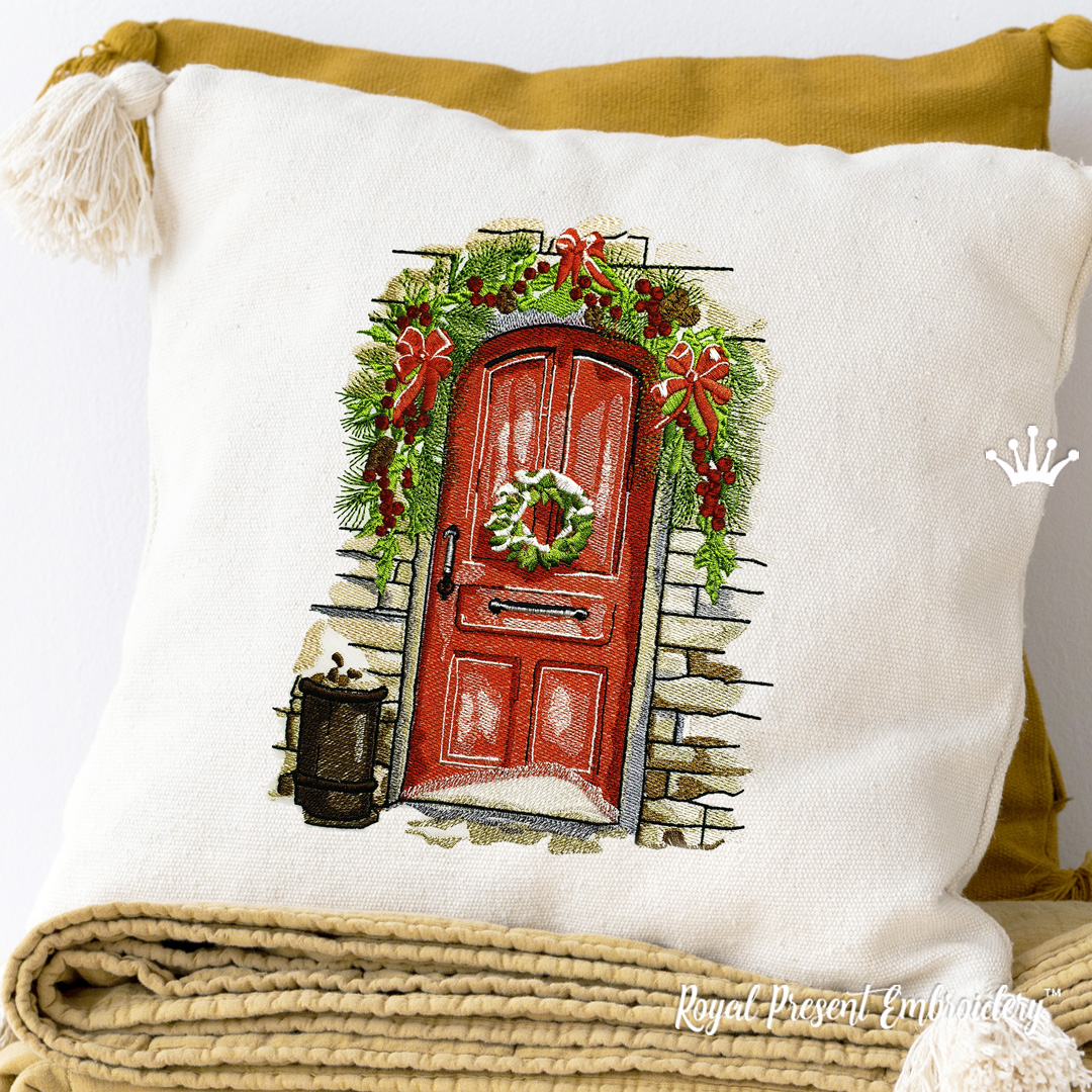 Christmas Door Sketch Large Machine Embroidery Design - 5 sizes