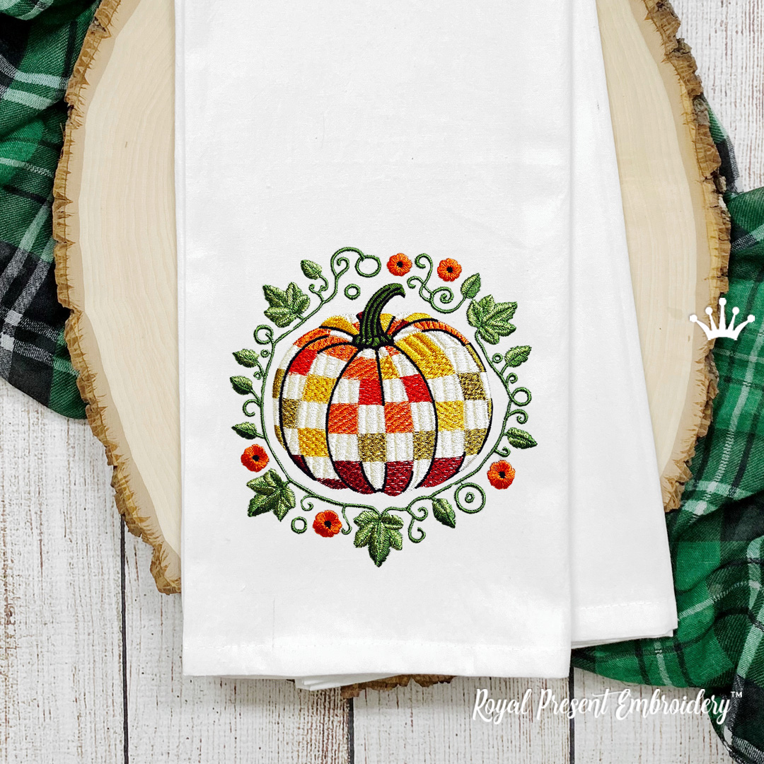 Checkered Quilting pumpkin design | Royal Present Embroidery