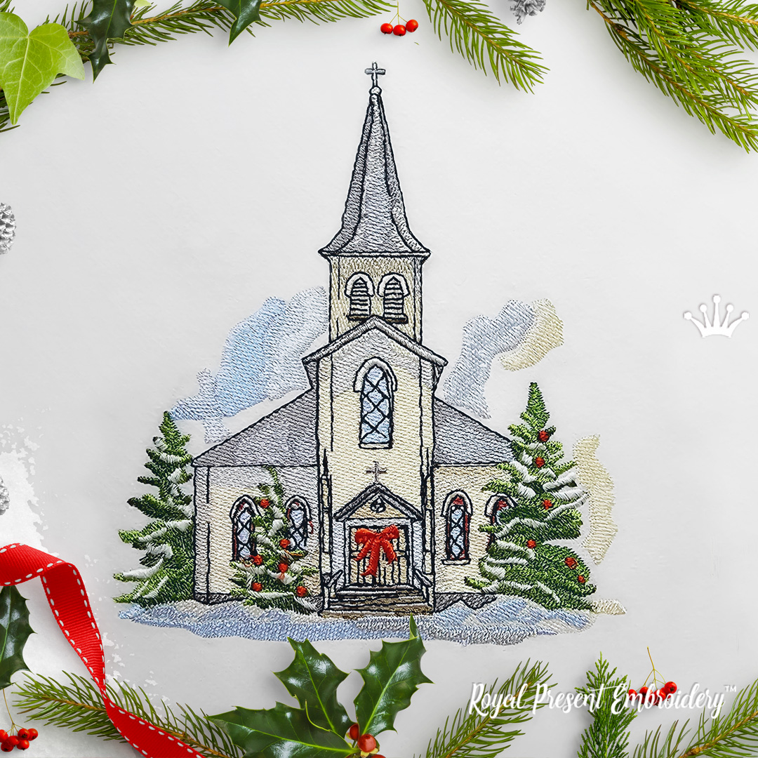 Sketch Christmas Church design | Royal Present Embroidery