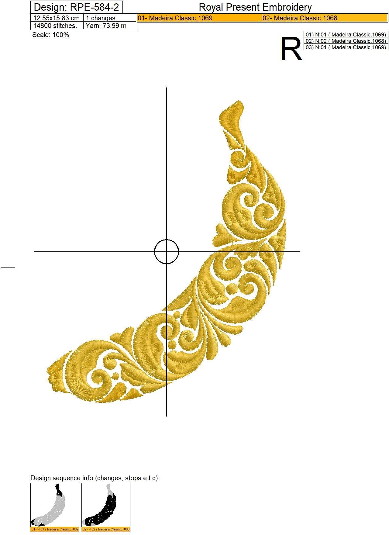 Ornate Banana Machine Embroidery Design - 2 sizes | Royal Present ...