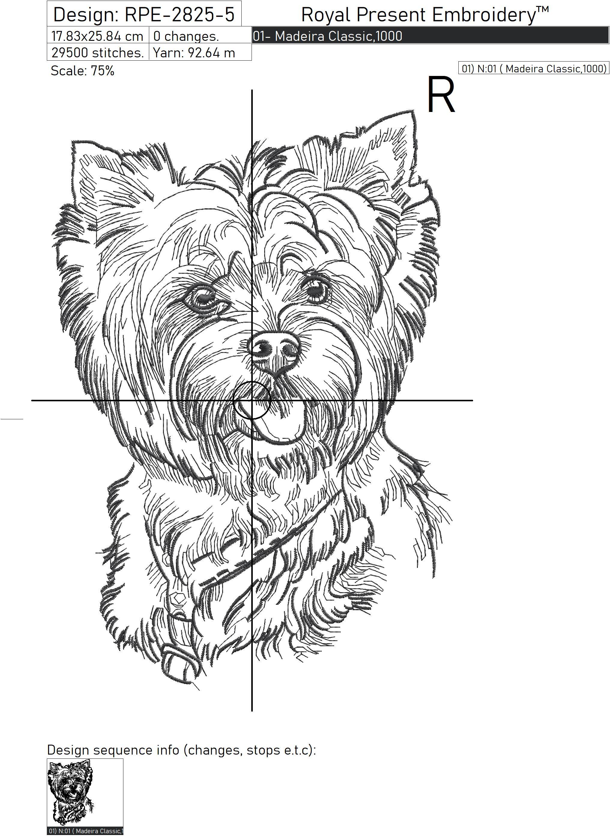 Yorkshire Terrier sketch Machine Embroidery Design - 6 Sizes