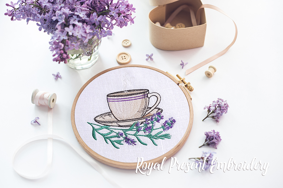 Rose Flower with Lavender Machine Embroidery design - 3 sizes