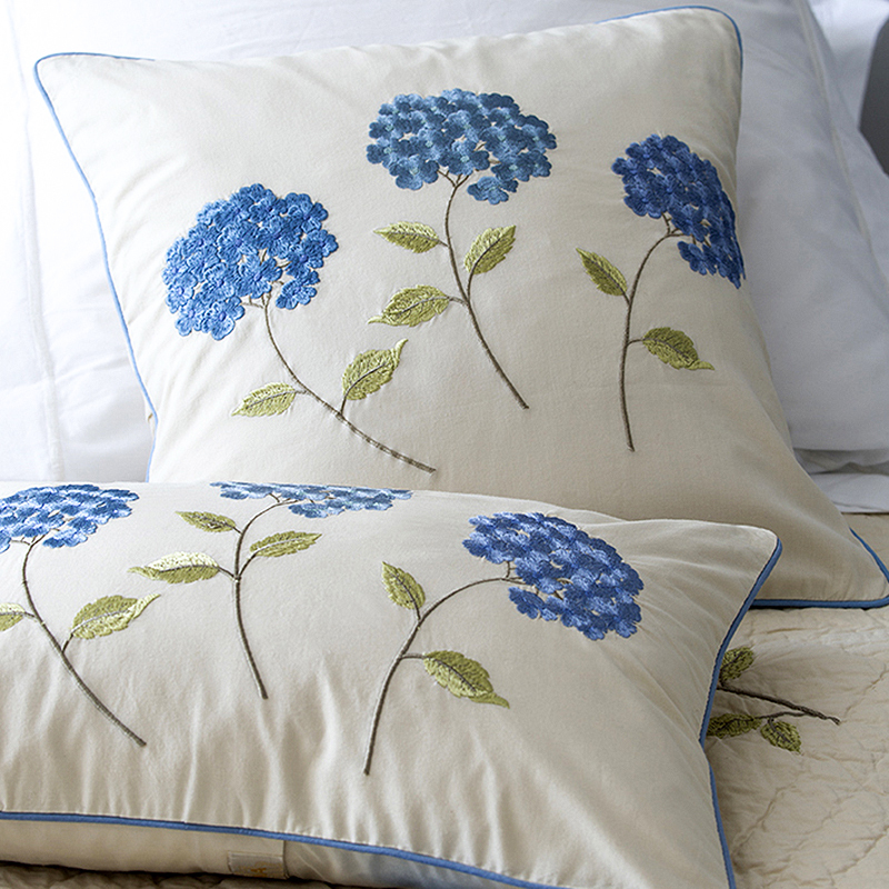 Large Scale Hydrangea Document Blue Floral Throw Pillow Cover