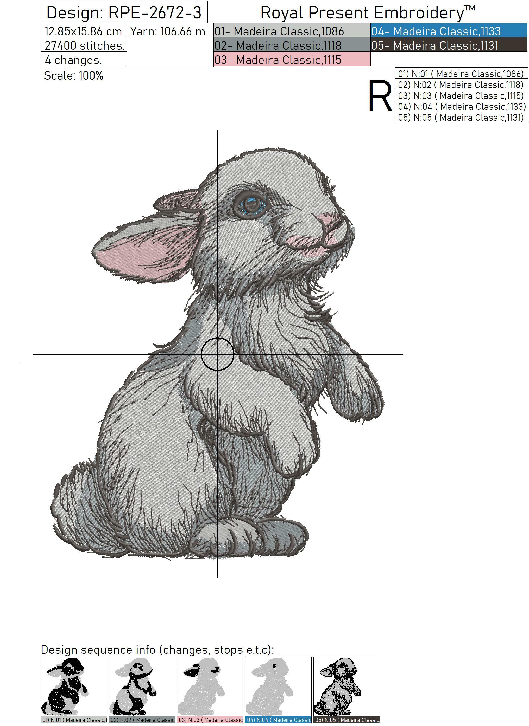 Hare Machine embroidery design - 3 sizes | Royal Present Embroidery