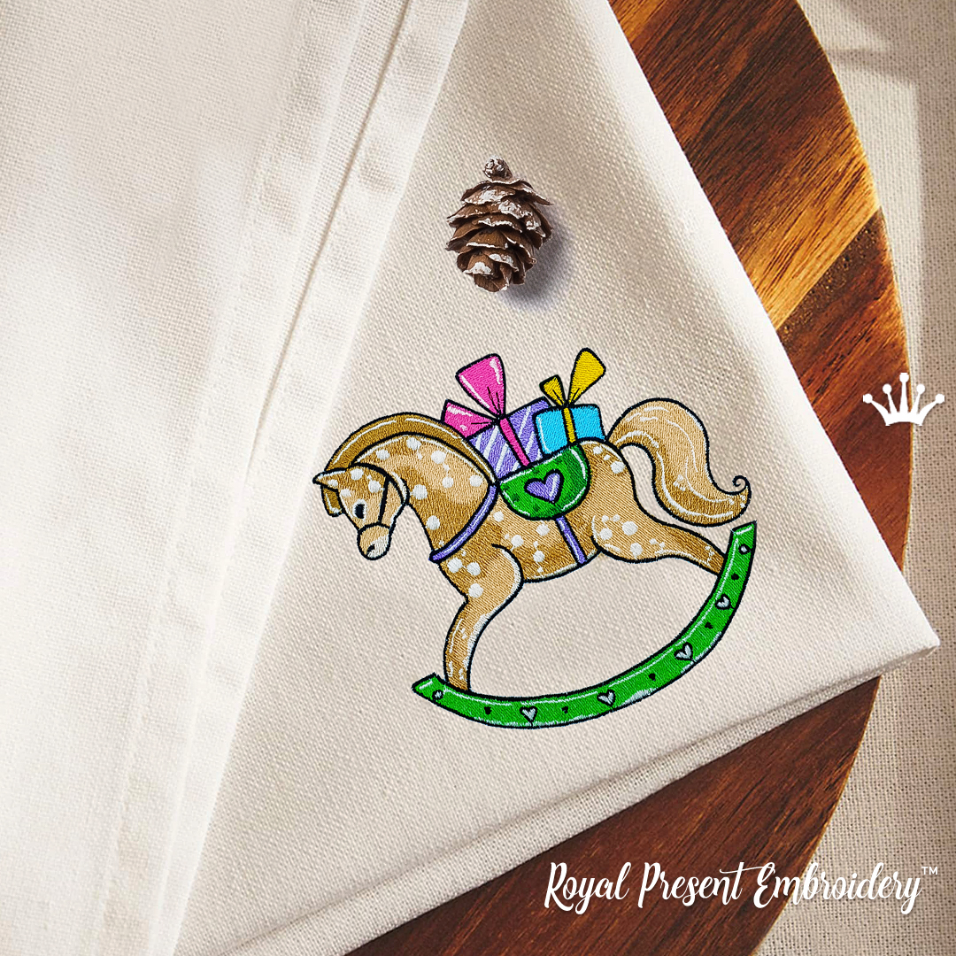 Rocking Horse with Gifts Machine embroidery design 6 sizes Royal Present Embroidery