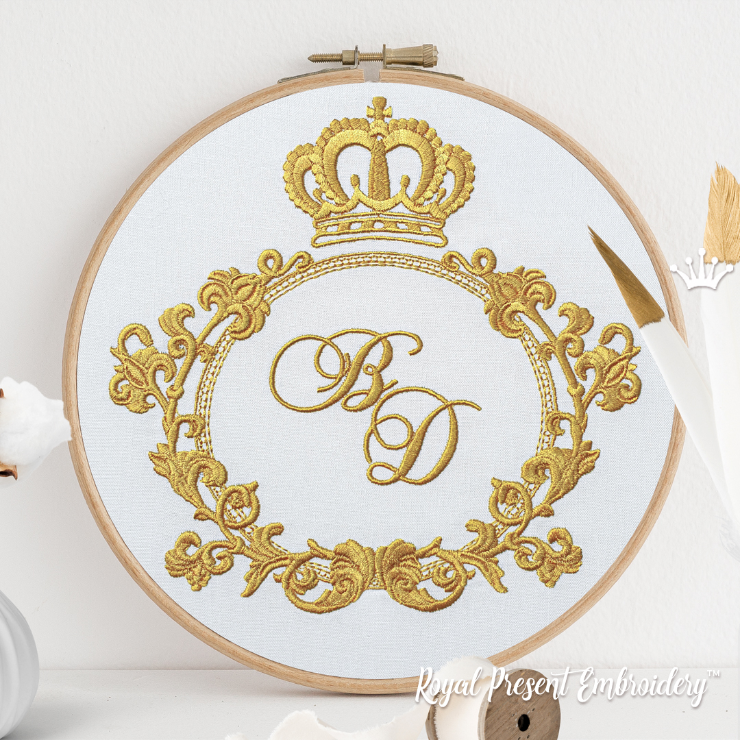 Monogram frame with Crown Embroidery Design - 2 Sizes