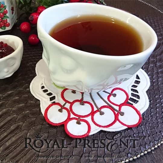 Cutwork machine embroidery design Cherries napkin