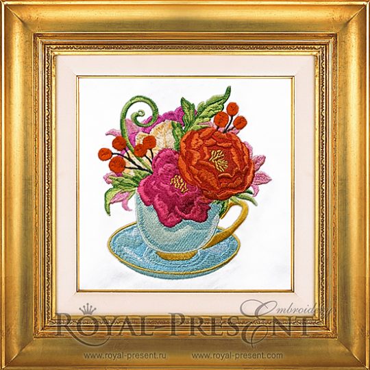 Machine Embroidery Design Tea cup Peonies