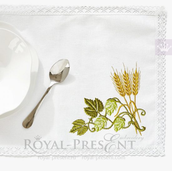 Corner Embroidery Design Hop and barley