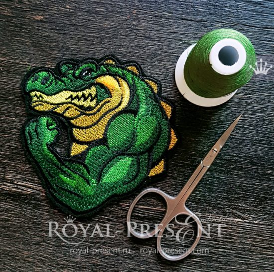 Crocodile Bodybuilder Machine Embroidery Design
