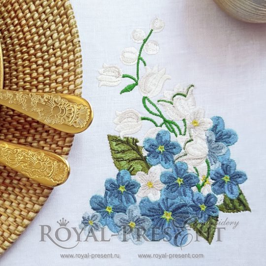 Machine Embroidery Designs Bouquet of lilies of the valley and forget-me-nots - 2 sizes