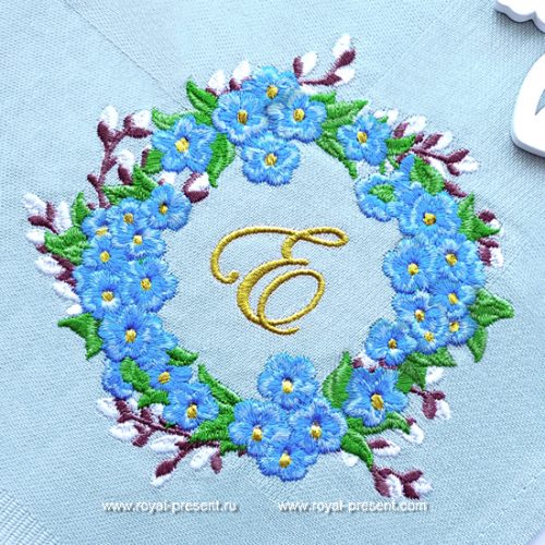 Forget-me-nots and Pussy-Willow Frame Embroidery Design - 3 sizes