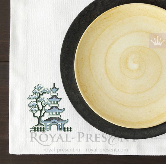 Free cross-stitch machine embroidery design Chinese Pagoda