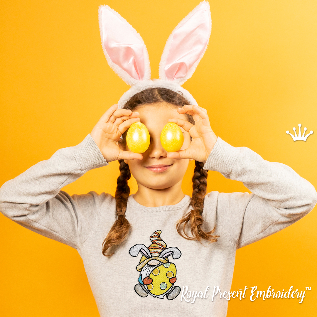 Gnome-Bunny with egg Machine Embroidery Design - 4 sizes