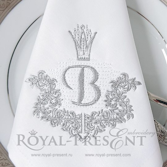 Machine Embroidery Design Silver monogram blank with crown