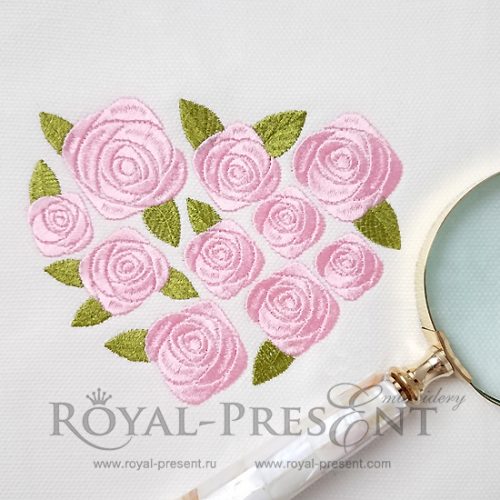 Machine Embroidery Design Heart of roses - 3 sizes