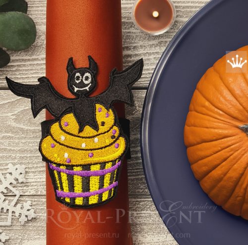 Halloween cupcake machine embroidery designs – napkin ring