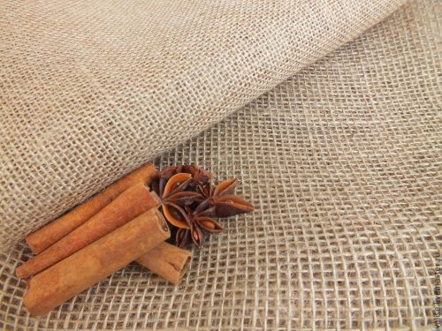 Machine embroidery on burlap fabric