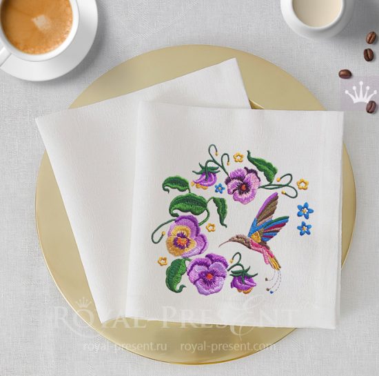 Violets and Hummingbird Machine Embroidery Design