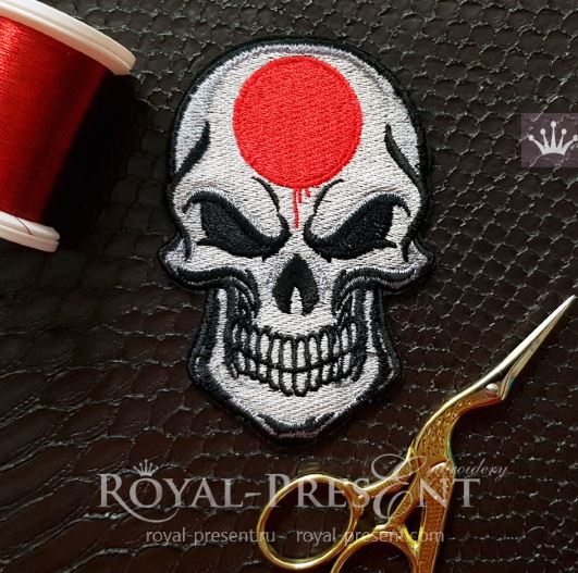 Japanese flag Skull Machine Embroidery Design