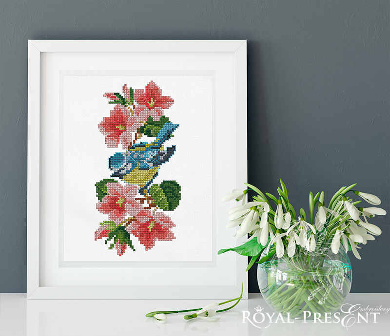 Titmouse Cross-stitch Machine Embroidery Design