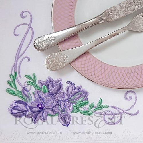 Machine Embroidery Design Purple Freesia Corner