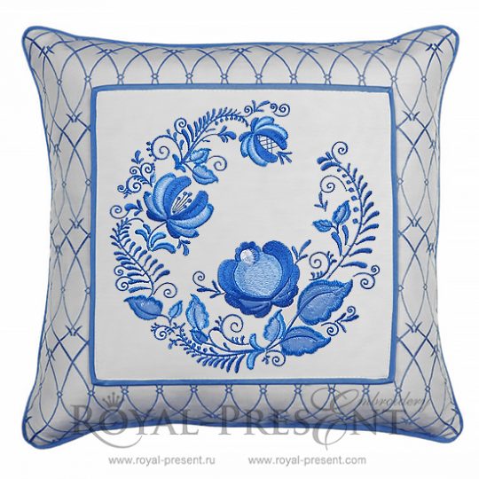 Machine Embroidery Design Blue Gzhel Pattern