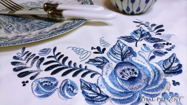 Machine Embroidery Design Blue Gzhel Corner