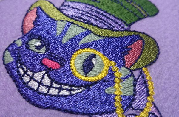 Machine Embroidery Design Cheshire cat in Top Hat and monocle 