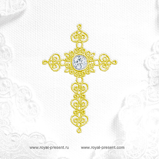 Machine embroidery design Christian Cross with Crystal