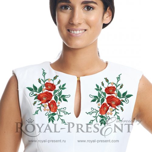 Machine Embroidery Design Elegant flowers poppy - 4 sizes