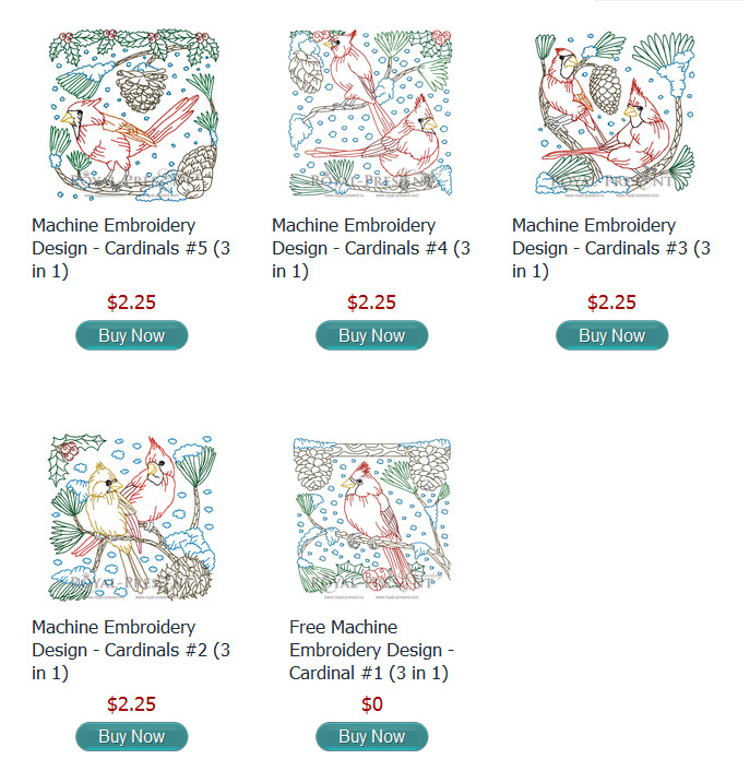 Machine Embroidery Designs Cardinals in the Snow