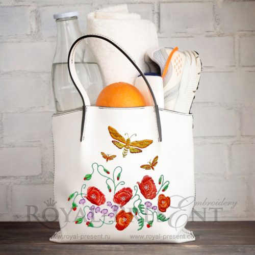 Machine Embroidery Design Poppies and butterflies - 3 sizes