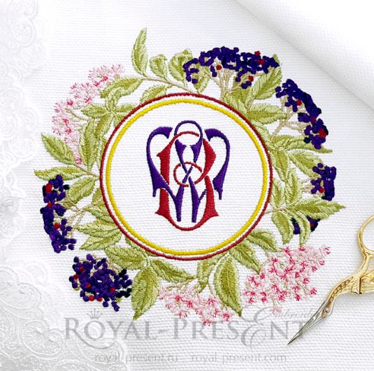 Elderberry wreath Machine Embroidery Design