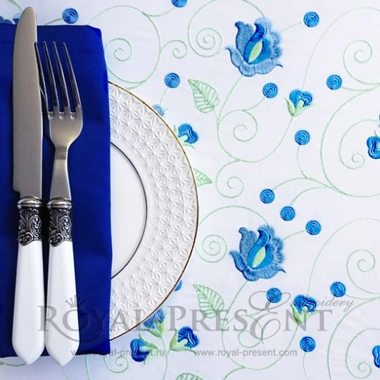 Machine Embroidery Design Endless blue flowers