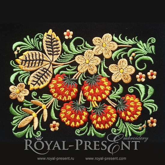 Machine Embroidery Design Russian Folk Strawberries Khokhloma style