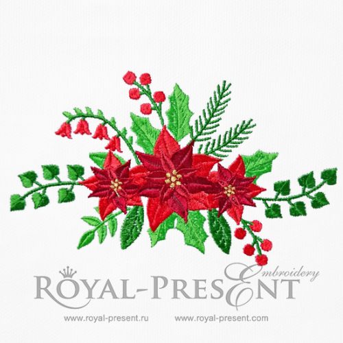 Machine Embroidery Design Red Poinsettia
