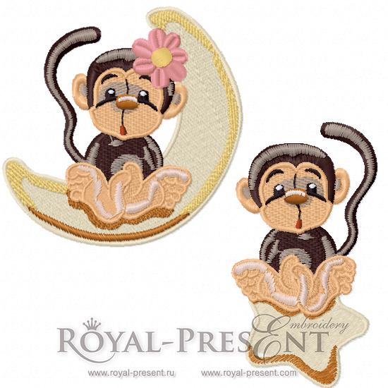 Machine Embroidery Designs Lovers Monkeys on a moon and star