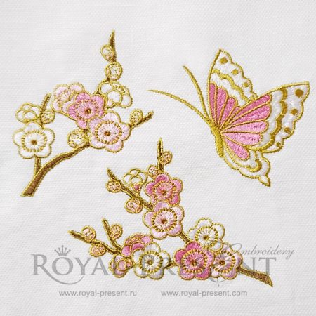 Machine Embroidery Designs Sakura branches and butterfly